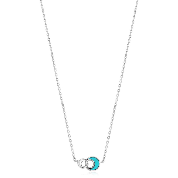 Silver Tidal Turkis Halvmne - Slv Halskde