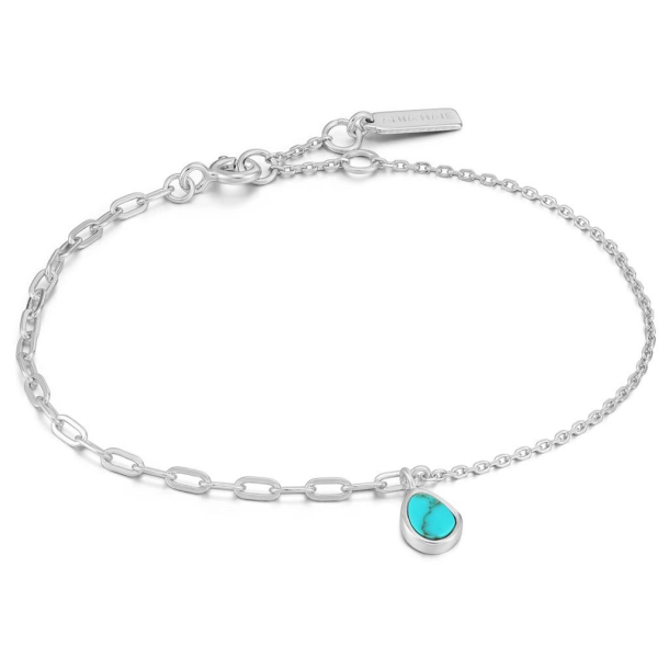 Silver Tidal Turquoise Mixed Link - Slv Armbnd