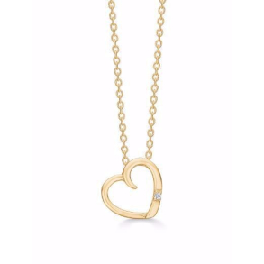 Skr hjerte vedhng med 0,01 ct. brillant - 14 kt rdguld