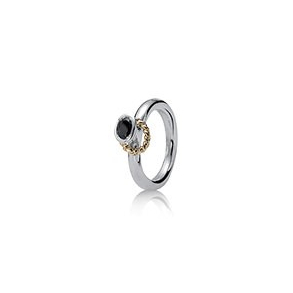 Slvring, 14 kt.,black cubic zirkonia