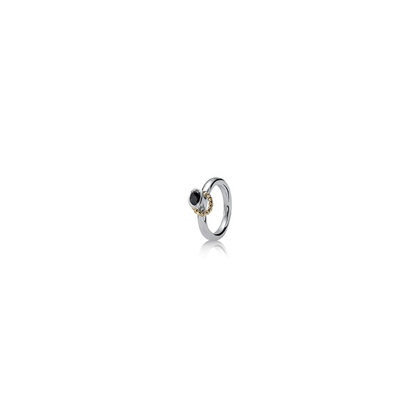 Slvring, 14 kt.,black cubic zirkonia