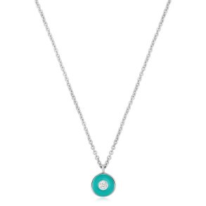 Teal Enamel Disc - S�lv Halsk�de