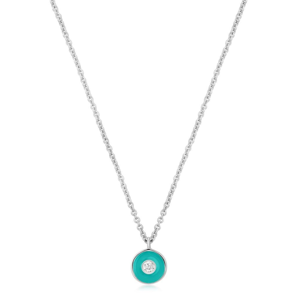 Teal Enamel Disc - Slv Halskde