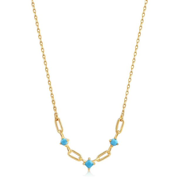 Turkis Gold Link - Forgyldt halskde