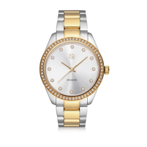 Valeria - Forgyldt rustfrit stl med slv metallisk urskive og hvide zirconia